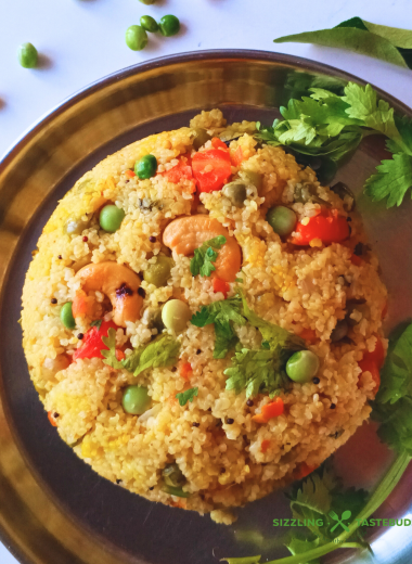 Let’s make an easy-peasy fibre-loaded Upma with Lapsi / broken wheat, loads of veggies and basic kitchen staples. Can be served for breakfast, brunch or dinner.