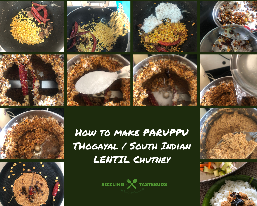 Paruppu Thogyal is a spicy, tangy South Indian Lentil Chutney. Served with hot steamed rice and sesame oil