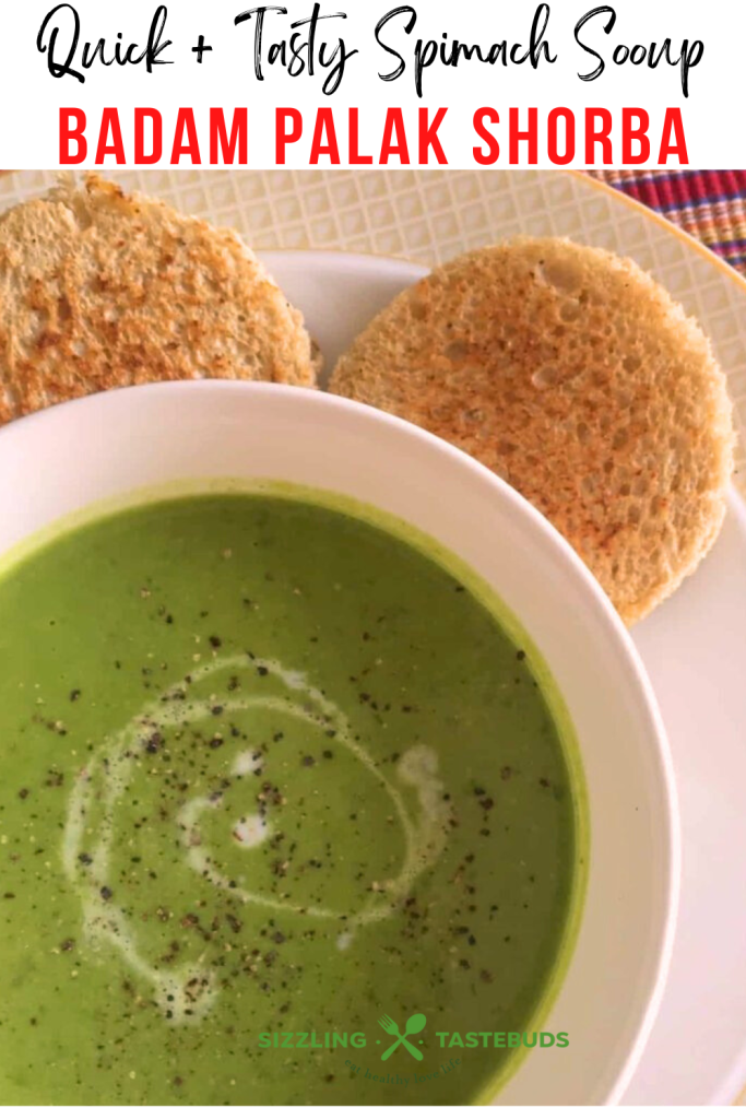 Palak Shorba is a quick and nutritious soup with spinach, broccoli and almonds. Can be served as an appetiser or as brunch.