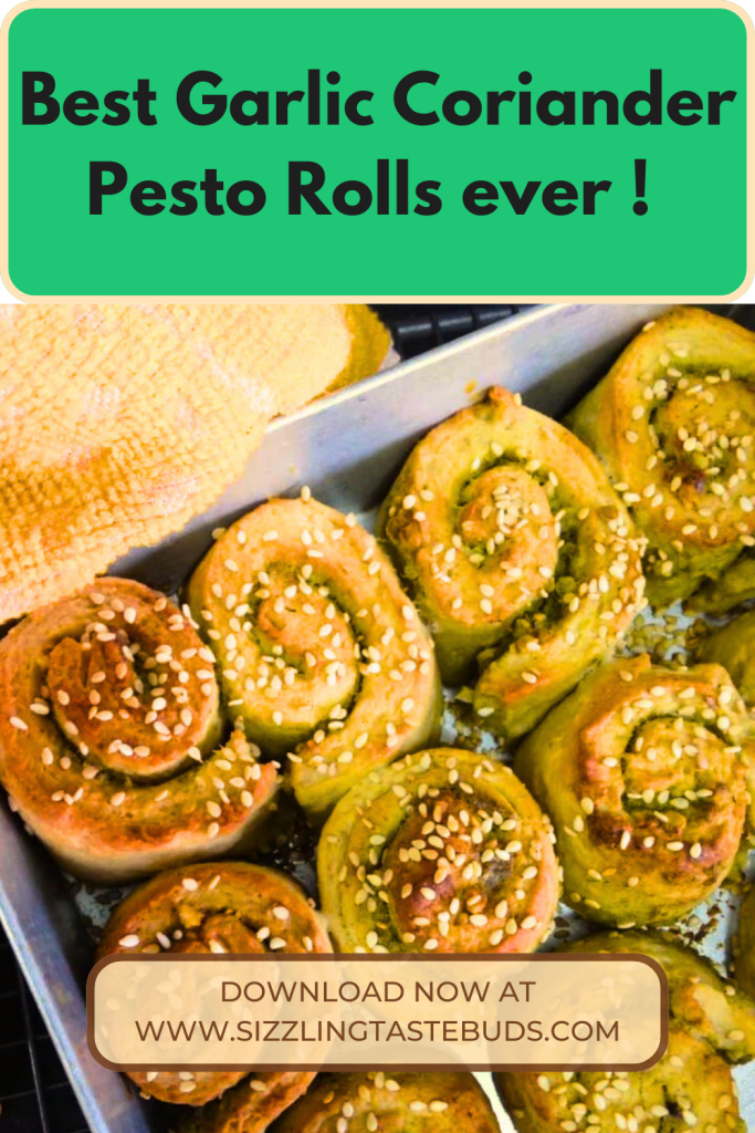 Coriander Garlic Pesto rolls is a great snack for parties or dinner.  Baked to Golden perfection with wholewheat flour, garlic pesto and everyday spices. 
