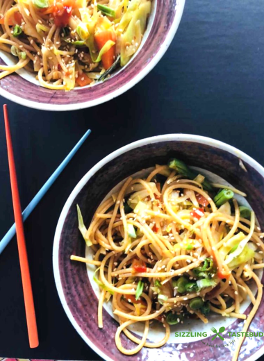 Vegan udon stir-fry is a flavorful plant-based noodle dish with fresh vegetables, a spicy umami sauce and is perfect for a quick and healthy meal.