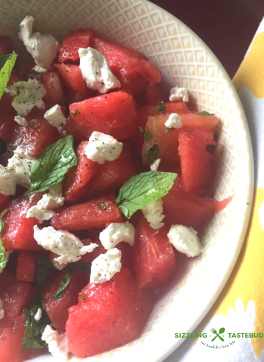 Watermelon Feta Salad is a summery, quick to make salad. Great with barbeques, brunch or even as a light filing meal