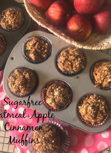 A healthy and Sugarfree and Eggless muffin for breakfast / snack made with Apples, cinnamon and Oats