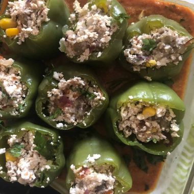 Let's make Stuffed peppers with leftover rice and Tofu for a delicious Gluten Free, Vegan Dish. Great for parties or gatherings as a vegetarian main.