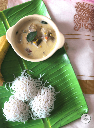 Idiyappam or Rice flour string hoppers is a gluten free and vegan dish from Kerala Cuisine. Served with stew or coconut milk.