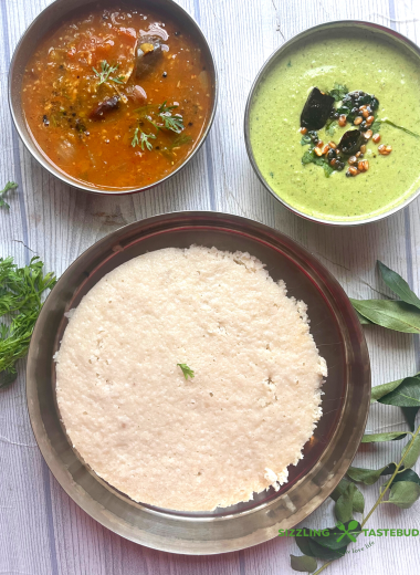 Thatte Idli is a famous gluten free,vegan breakfast dish from Bidadi (outskirts of Bangalore) where batter is steamed in leaf lined flat plates which gives its characteristic shape and softness