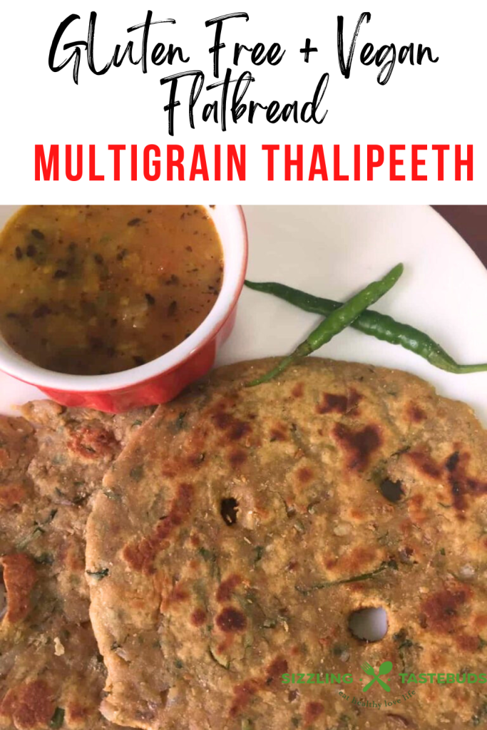 Multigrain Thalipeeth is a Gluten Free and Vegan flatbread combining millet flours and basic pantry spices to a spicy flatbread. Served with yogurt or pickle for a filling meal. 