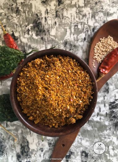 Kakarakaya Karam Podi or Bitter gourd Spice powder is an Andhra special Condiment. It is eaten with steamed rice or idli / Dosa with a generous addition of ghee.