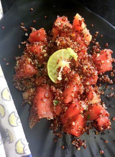 Watermelon Quinoa Salad is a quick gluten free, Vegan salad that is refreshing, light and appetising for summer brunch or potluck.