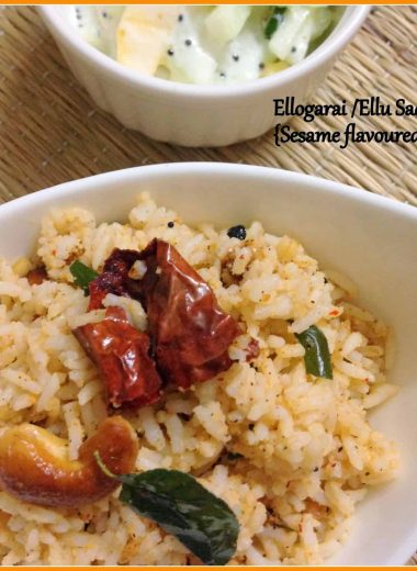 Ellu Saadam or Ellogarai is a Temple Style Prasadam or offering made in South Indian Homes and/ or Temples. It is a Gluten Free, Vegan Spiced Rice made with sesame seeds.