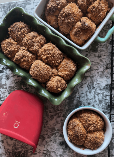 A soft chewy cake made with dough and yeast topped with Cinnamon Sugar. Perfect for Holiday Bakes and Edible Gifting