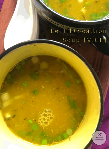 Lentil Scallion Soup is a nutrious and light Gluten Free vegan soup with scallions and lentils in a homemade broth. Perfect for rainy or chilly days as dinner / brunch.