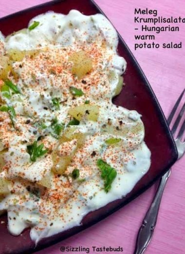 Meleg Krumplisaláta is a warm summery potato salad from Hungarian Cuisine. Served with grilled meats, sauteed veggies or a warm loaf of bread.