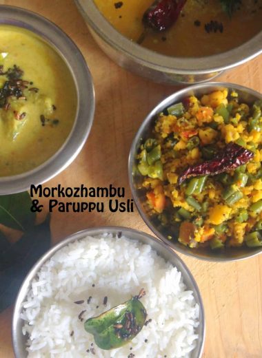 Paruppu Usli is a veggie-lentil Crumble made in South Indian Cuisine. Served as part of a traditional meal in Tamilnadu cuisine with rice and curry on the side.